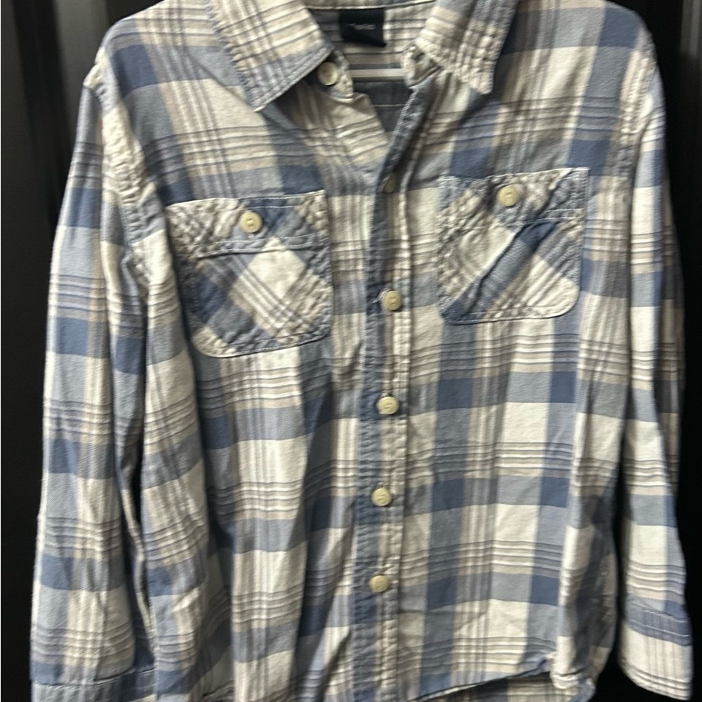 Blue and White Plaid Button-Up Shirt